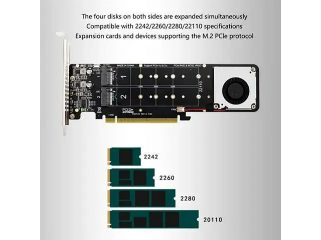 Alt view image 8 of 8 - Double-Sided 4-Disk NVME Raid PCI-E X16 Split Card PCI-E X16 To M.2 M-Key NVME X4SSD RAID Expansion Card Adapter