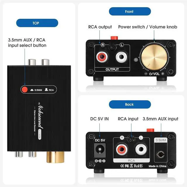 Alt view image 14 of 14 - L1-MiINI Stereo Line Level Booster Amplifier Audio Preamp 20dB Gain + Volume Control