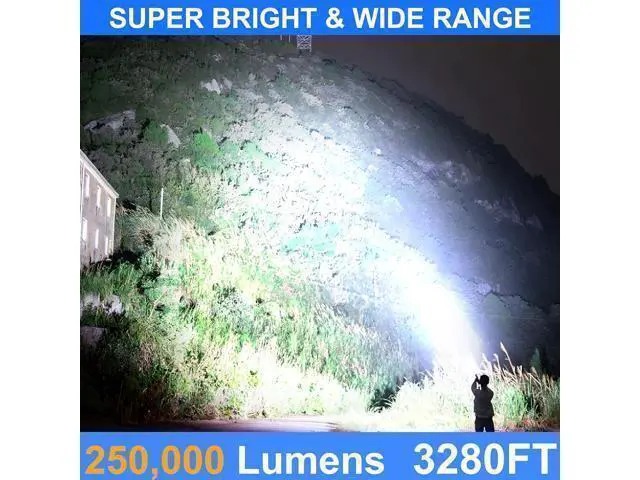 Alt view image 9 of 14 - Flashlights Rechargeable High Lumens, Ultra Powerful LED 250000 Lumens Super Bright Tactical Flashlight High Power Handheld Flash Light Waterproof Zoomable 5 Modes for Camping, Emergency, Home