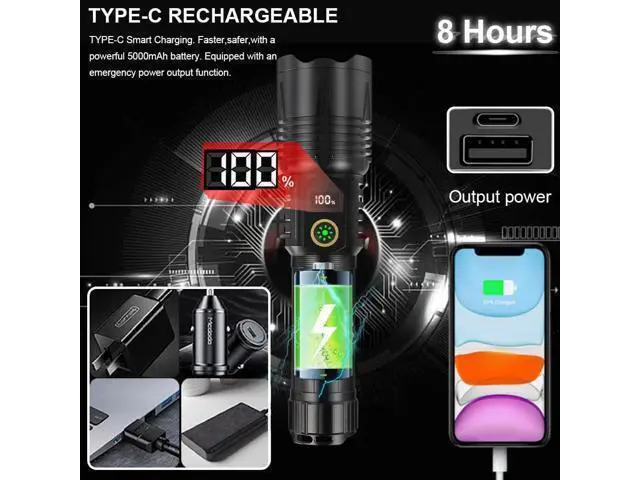 Alt view image 12 of 14 - Flashlights Rechargeable High Lumens, Ultra Powerful LED 250000 Lumens Super Bright Tactical Flashlight High Power Handheld Flash Light Waterproof Zoomable 5 Modes for Camping, Emergency, Home