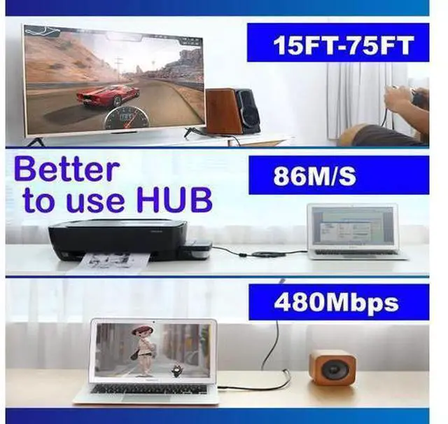 Alt view image 13 of 14 - Long 30FT USB 2.0 A Male to Female Extension Cable for USB Flash Drive/Hard Drive