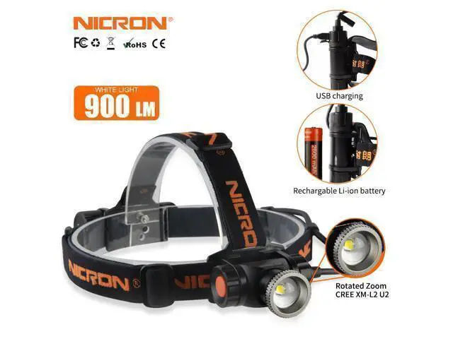 Alt view image 8 of 14 - NICRON Rechargeable Headlamp H30F 9W Super High Brightness Focus LED Zoomable rechargeable 18 650 Flashlight Light Portable Waterproof IPX8 900LM Headlamp USB Torch Lantern H30F