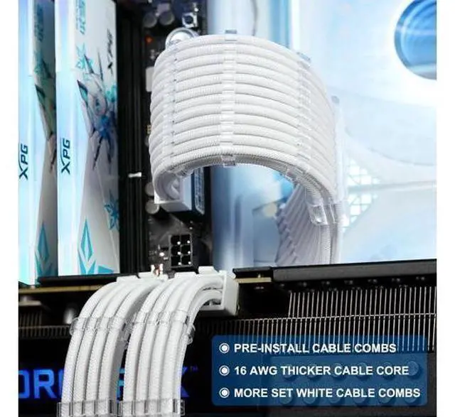 Alt view image 11 of 14 - PSU Cable Extension Kit, Sleeved PC Cables Extensions Mod,24Pin ATX x1 8Pin EPS x1 8 Pin PCI-E x2,Gold-Plated Pins for GPU Power Supply with Pre-Install Cable Combs,4 Kits
