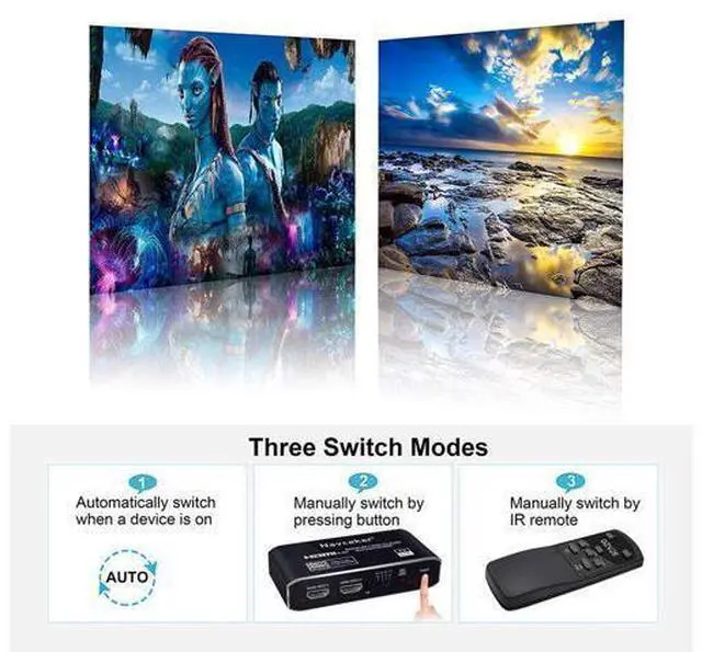 Alt view image 9 of 10 - 2x1 4K 120Hz Switch eARC Audio Extractor ARC Optical Toslink 2.0 Switch 4K 60Hz Switcher Remote for Apple TV PS4