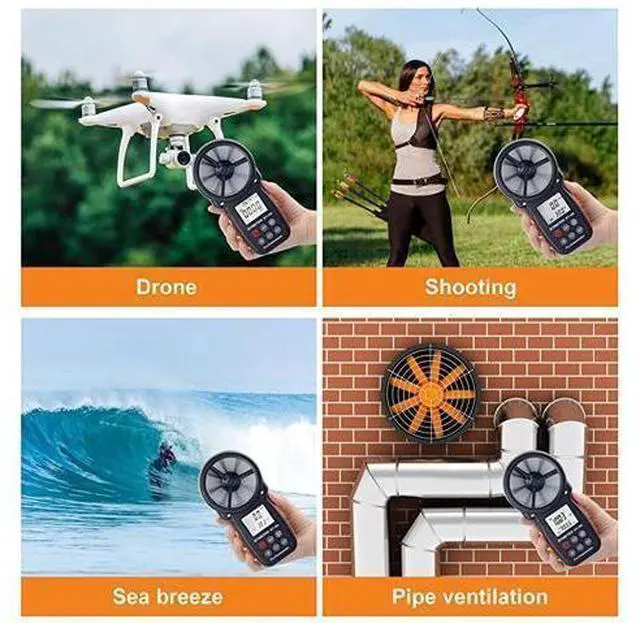 Alt view image 13 of 14 - BT100 Handheld Anemometer Digital Wind Speed Meter Gauge for HVAC CFM Tester Air Flow Velocity Wind Chill 14113 Wind Temperature
