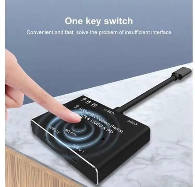 Alt view image 7 of 10 - USB C two-way Switch 1x2/2x1 USB 3.1 splitter data video switcher 8K @ 30Hz PD 100W for PC monitor Mobile phone Multi-source