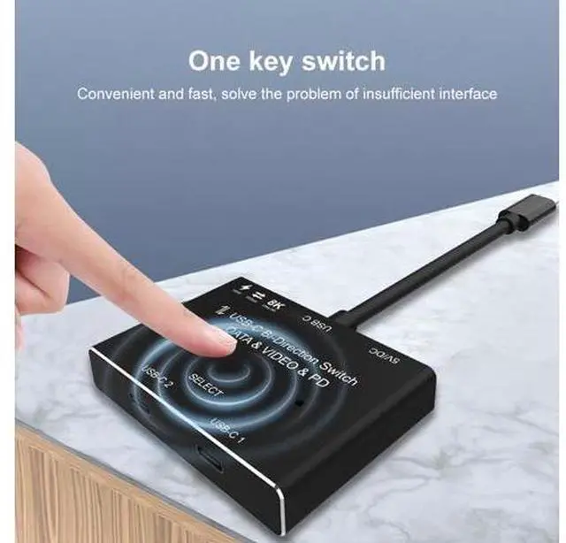 Alt view image 6 of 10 - USB C two-way Switch 1x2/2x1 USB 3.1 splitter data video switcher 8K @ 30Hz PD 100W for PC monitor Mobile phone Multi-source