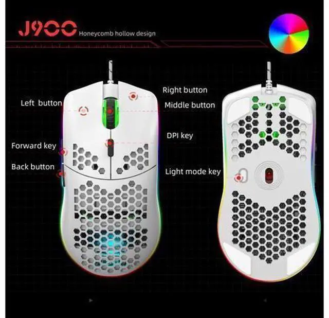 Alt view image 9 of 14 - TROPRO Programmable RGB Gaming Mouse, 6 DPI (1000/1600/2400/3200/4800/6400) 96g Ultra Lightweight Honeycomb Optical LED Wired Mouse with Programmable 6 Keys RGB Marquee Effect Light