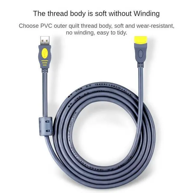 Alt view image 3 of 5 - USB 2.0 Tinned Copper Core Aluminum Foil + Magnetic Ring Shielded Eco-friendly PVC Extension Cable 5M