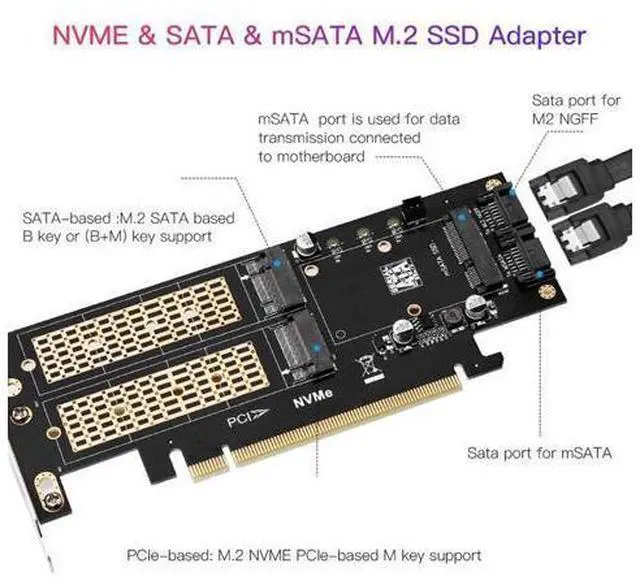 Alt view image 2 of 3 - 3 in 1 NGFF and MSATA SSD Adapter Card,M.2 NVME to PCIE/M.2 SATA SSD to SATA III/MSATA to SATA Adapter for 2280/2260