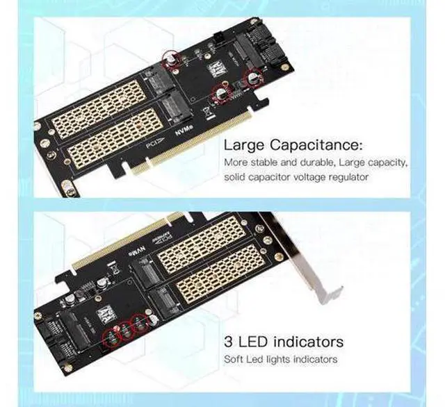 Alt view image 3 of 3 - 3 in 1 NGFF and MSATA SSD Adapter Card,M.2 NVME to PCIE/M.2 SATA SSD to SATA III/MSATA to SATA Adapter for 2280/2260