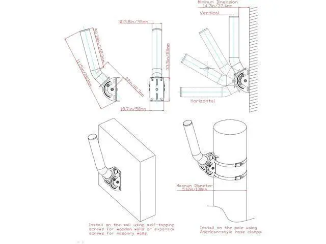 Alt view image 10 of 14 - Universal Antenna Mount,11 Inches J Pole and Wall-Mounted Mounting Bracket for Outdoor Point to Point Access Point CPEs, TV Antennas, Wireless Bridges, Starlink Mini Dish and More