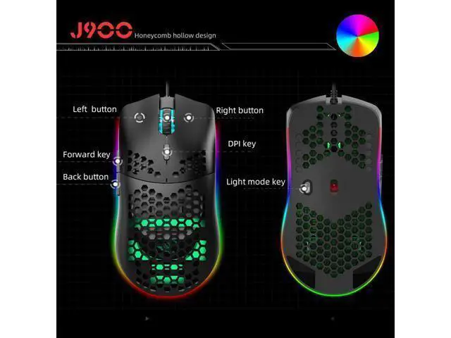 Alt view image 10 of 14 - TROPRO Programmable RGB Gaming Mouse, 6 DPI (1000/1600/2400/3200/4800/6400) 96g Ultra Lightweight Honeycomb Optical LED Wired Mouse with Programmable 6 Keys RGB Marquee Effect Light