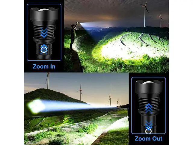 Alt view image 5 of 7 - Rechargeable 990000 High Lumens LED Flashlights, XHP90.2 Super Bright Flashlight with Zoomable & 5 Modes & IPX7 Waterproof for Camping