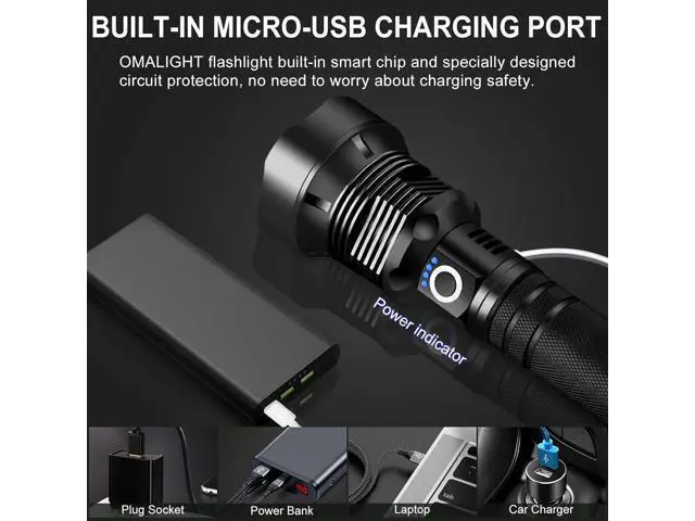 Alt view image 4 of 7 - Rechargeable 990000 High Lumens LED Flashlights, XHP90.2 Super Bright Flashlight with Zoomable & 5 Modes & IPX7 Waterproof for Camping