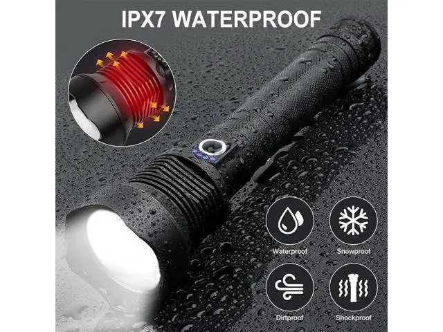 Alt view image 6 of 7 - Rechargeable 990000 High Lumens LED Flashlights, XHP90.2 Super Bright Flashlight with Zoomable & 5 Modes & IPX7 Waterproof for Camping