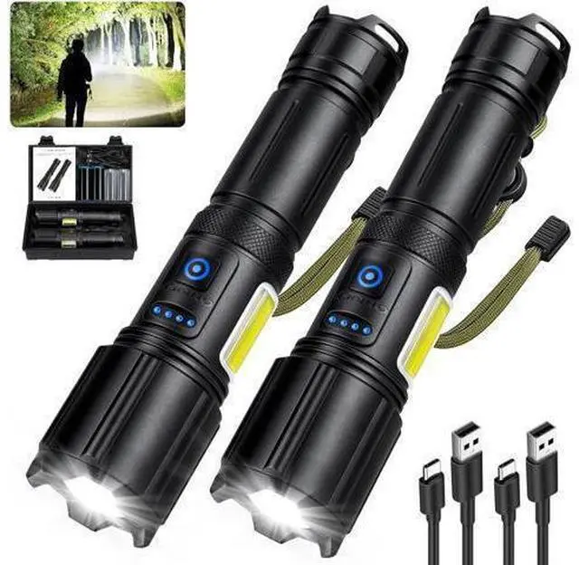 Main image of Rechargeable Flashlights High Lumens 2 Pack 900 000 Lumen Super Bright Flashlight Led Flash Light 7 Modes with COB Work Light IPX6 Waterproof for Outdoor Camping Hiking