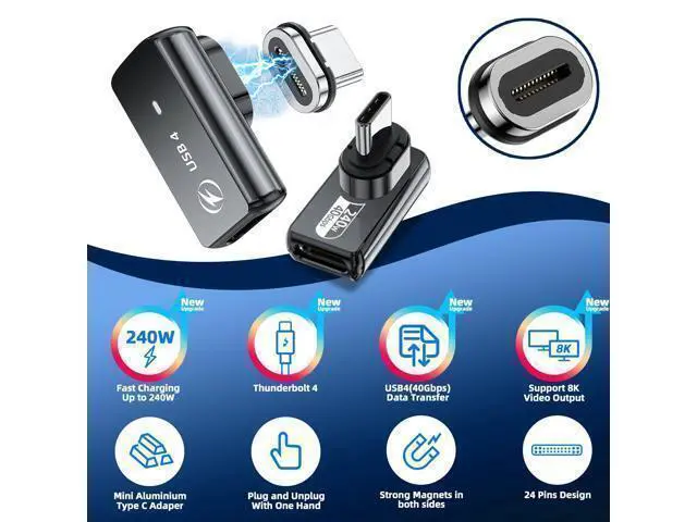 Alt view image 7 of 10 - DuHeSin USB C Magnetic Adapter 240w, (2 Pack) 90 Degree Magnetic USB C Adapter 24 Pin with PD Fast Charging USB4 40Gbps 8K 60Hz for Thunderbolt 3/4, MacBook Pro/Air and More Type C Devices