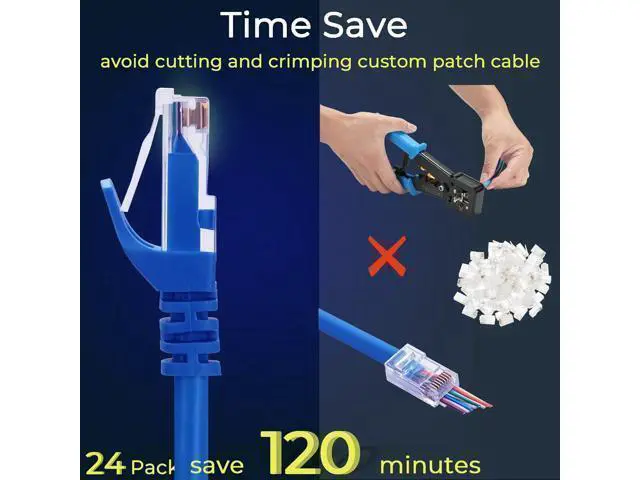 Alt view image 9 of 12 - Patch Cables Cat6 1ft (24 Pack), Ethernet Patch Cable 10G, Cat 6 Patch Cable for Patch Panel to Switch, Flexiable Cat 6 Ethernet Cable with Gold Plated Black 1 ft. Blue