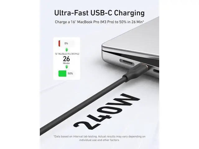 Alt view image 10 of 12 - USB C Cable Type C Flow Cord Fast Charging for iPhone 17 Series MacBook Pro 2020 and More (USB 2.0) (240W Black 6FT)