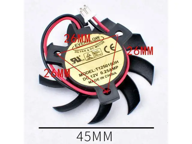 Alt view image 5 of 6 - T125010DH diameter 45mm hole pitch 26mm DC12V 0.25A router heat sink cooling fan