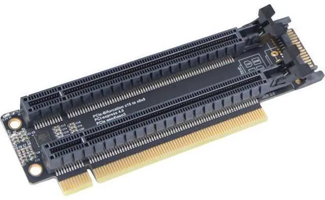Alt view image 6 of 10 - PCI-E 4.0 x16 1 to 2 Expansion Card Gen4 Split Card PCIe-Bifurcation x16 to x8x8 with 20mm Spaced Slots CPU4P Power Supply Port (SATA)