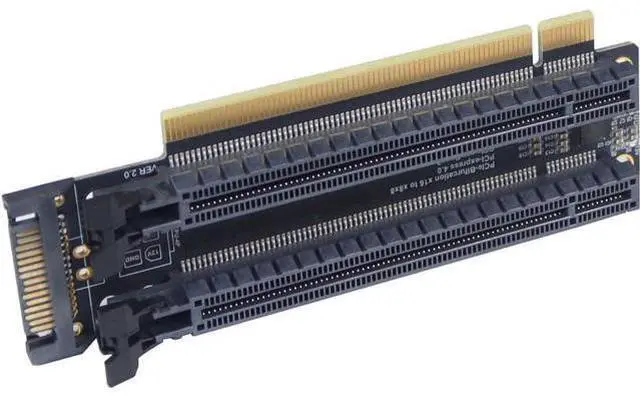 Alt view image 7 of 10 - PCI-E 4.0 x16 1 to 2 Expansion Card Gen4 Split Card PCIe-Bifurcation x16 to x8x8 with 20mm Spaced Slots CPU4P Power Supply Port (SATA)