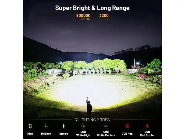 Alt view image 2 of 7 - Rechargeable Flashlights High Lumens 2 Pack 900 000 Lumen Super Bright Flashlight Led Flash Light 7 Modes with COB Work Light IPX6 Waterproof for Outdoor Camping Hiking