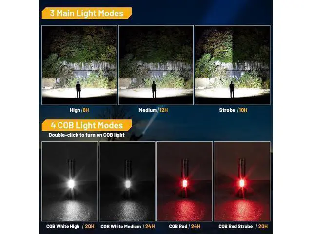 Alt view image 3 of 7 - Rechargeable Flashlights High Lumens 2 Pack 900 000 Lumen Super Bright Flashlight Led Flash Light 7 Modes with COB Work Light IPX6 Waterproof for Outdoor Camping Hiking