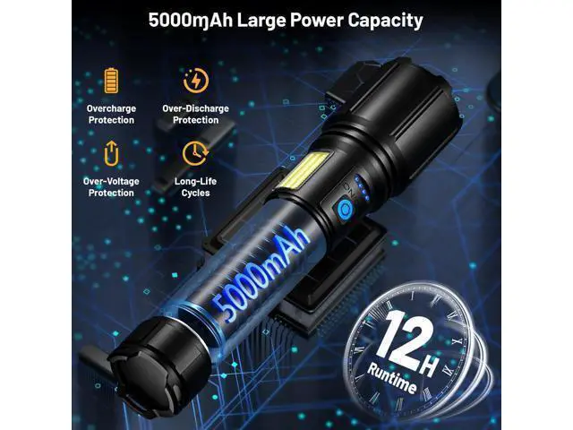 Alt view image 5 of 7 - Rechargeable Flashlights High Lumens 2 Pack 900 000 Lumen Super Bright Flashlight Led Flash Light 7 Modes with COB Work Light IPX6 Waterproof for Outdoor Camping Hiking