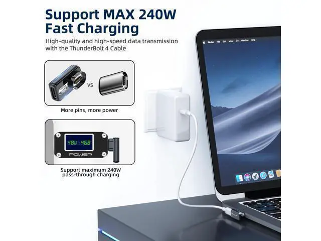 Alt view image 9 of 10 - DuHeSin USB C Magnetic Adapter 240w, (2 Pack) 90 Degree Magnetic USB C Adapter 24 Pin with PD Fast Charging USB4 40Gbps 8K 60Hz for Thunderbolt 3/4, MacBook Pro/Air and More Type C Devices