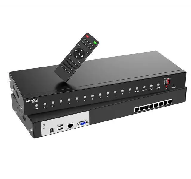 Alt view image 2 of 2 - 8 Port KVM Switch Rack Mount Over CAT6 Cable, HDMI/VGA CAT7 KVM Console USB HDMI/VGA to CAT6 Dongle Not Included