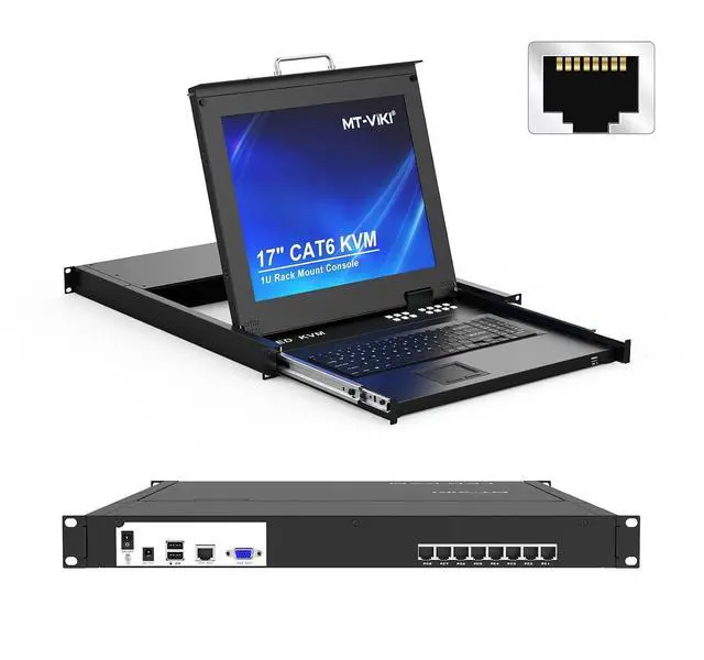 Alt view image 2 of 2 - 1U Rack Mount Over RJ45, 8 Port USB VGA/HDMI KVM Console Over CAT6, USB+VGA/HDMI to RJ45 KVM Dongles Ordered Separately