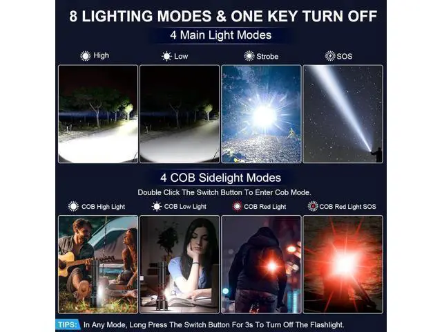 Alt view image 7 of 7 - Flashlights High Lumens Rechargeable - 100,000 Lumens Super Bright LED Magnetic Tactical Flashlight with Sidelight 8 Modes Waterproof Powerful Handheld Flash Light for Emergency Camping Home Car