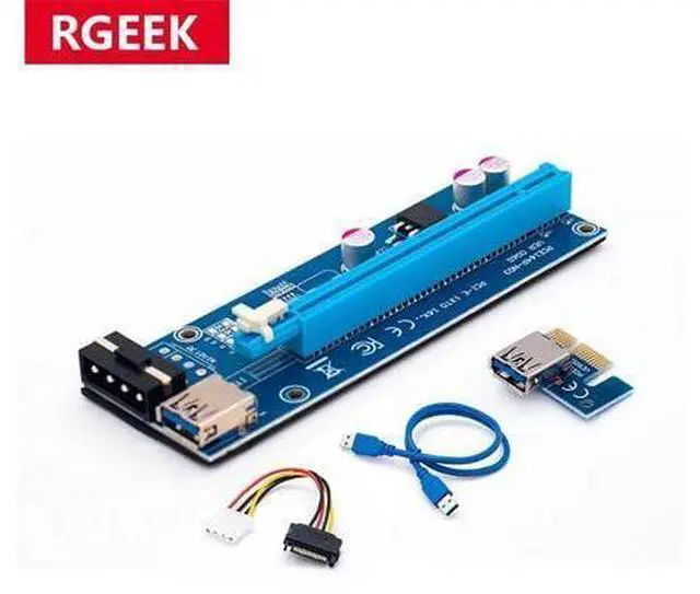 Alt view image 10 of 10 - 60cm PCI-E extender PCI Express pcie Riser Card 1x to 16x USB 3.0 SATA to 4Pin IDE Molex Power for BTC Mining Miner