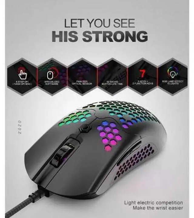 Alt view image 9 of 10 - Hollow-out Honeycomb Shell Gaming Mouse Colorful RGB Backlit Light Wired Mice with 7 Buttons for Game Lovers Accessories