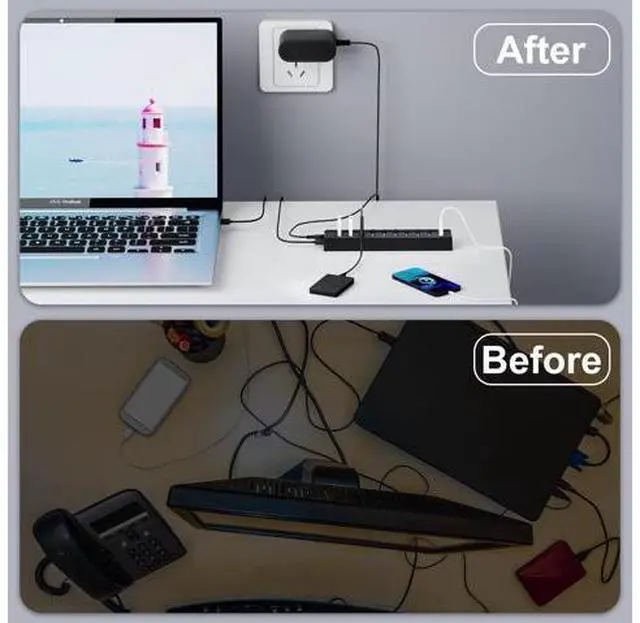 Alt view image 14 of 14 - Powered USB Hub 3.0 10-Port USB Splitter Hub with Individual On/Off Switches and 12V/2A Power Adapter USB Extension