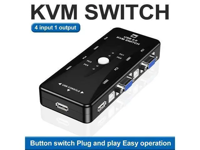 Alt view image 6 of 10 - KVM VGA Switcher 4 Ports 2.0 KVM Switch Box Adapter One-Button Swapping For Computer, Keyboard, Mouse, Scanner, Printer