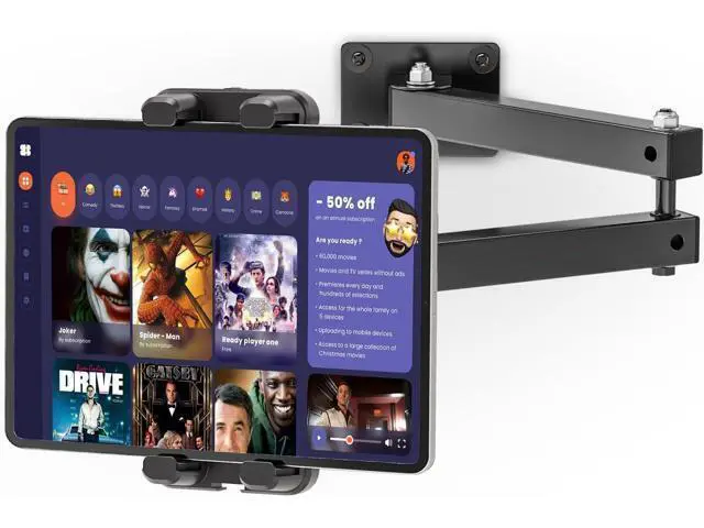 Alt view image 8 of 14 - Foldable Tablet Wall Mount, Sturdy Metal Base, 360° Rotation Tablet Holder Stand with 2-Stage Extendable Arm, Kitchen Wall Mount Bracket Holder for All 4.7-12.9 Inch Tablets