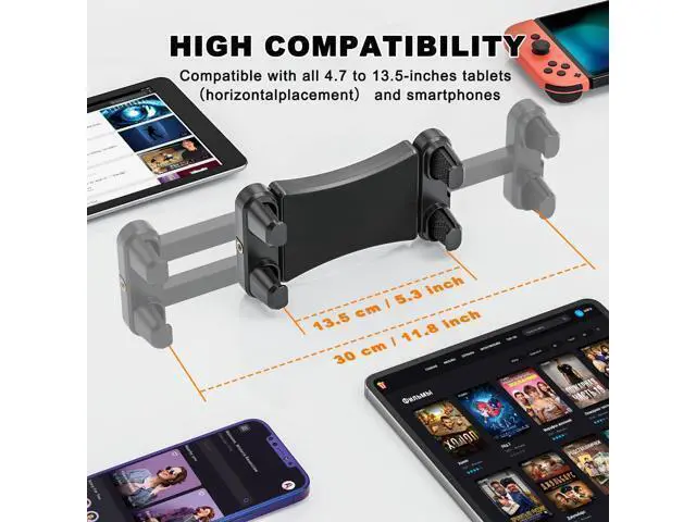 Alt view image 11 of 14 - Foldable Tablet Wall Mount, Sturdy Metal Base, 360° Rotation Tablet Holder Stand with 2-Stage Extendable Arm, Kitchen Wall Mount Bracket Holder for All 4.7-12.9 Inch Tablets