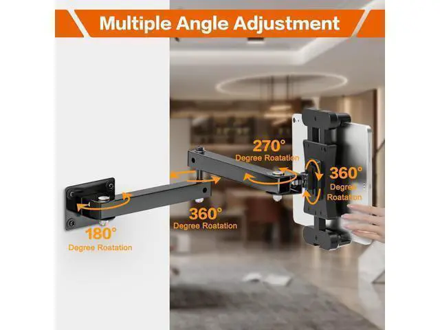 Alt view image 13 of 14 - Foldable Tablet Wall Mount, Sturdy Metal Base, 360° Rotation Tablet Holder Stand with 2-Stage Extendable Arm, Kitchen Wall Mount Bracket Holder for All 4.7-12.9 Inch Tablets