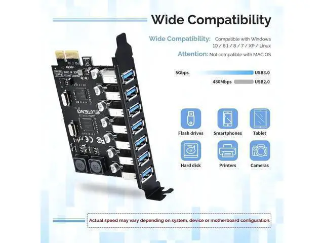 Alt view image 11 of 14 - PCIE USB 3.0 Card 7 Ports PCI Expree to USB Expansion Card Super Speed 5Gbps PCI-e USB3 Hub Controller Adapter for Windows 11/10/8/7/XP/Vista