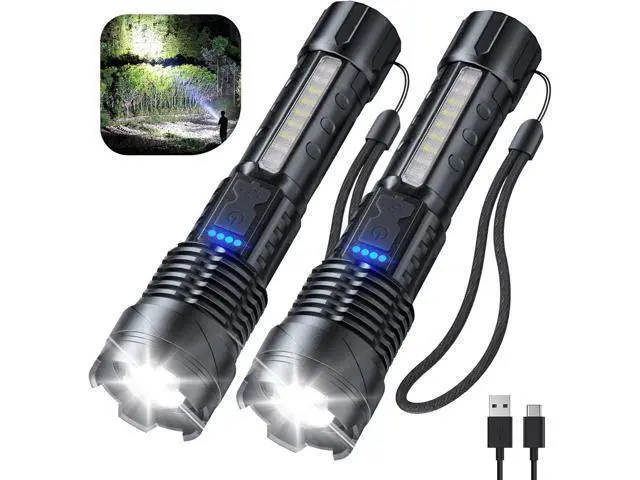 Alt view image 8 of 14 - Cinlinso Flashlight High Lumens Rechargeable 2 Pack, 980000 Lumen Super Bright Led Flashlights with 7 Light Modes, IPX6 Waterproof, Powerful Handheld Flash Light for Camping Home Emergencies