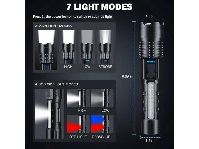 Alt view image 12 of 14 - Cinlinso Flashlight High Lumens Rechargeable 2 Pack, 980000 Lumen Super Bright Led Flashlights with 7 Light Modes, IPX6 Waterproof, Powerful Handheld Flash Light for Camping Home Emergencies