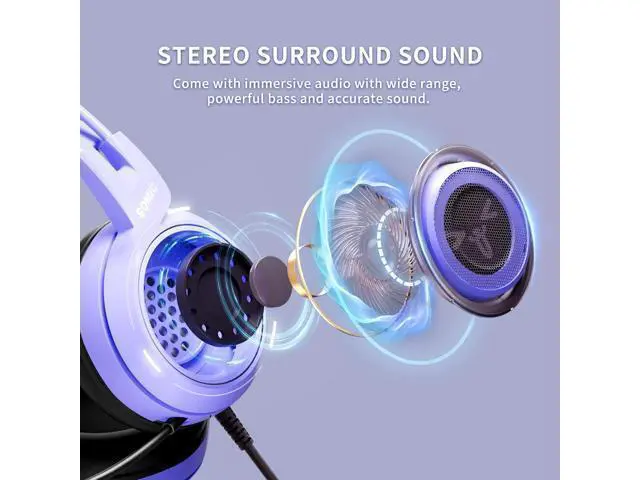 Alt view image 7 of 10 - SOMIC G951S Purple Stereo Gaming Headset with Mic for PS4, PS5, Xbox One, PC, Phone, Detachable Cat Ear 3.5MM Noise Reduction Headphones Computer Gaming Headphone Self-Adjusting Gamer H (G951S-Purple)
