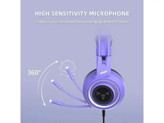 Alt view image 8 of 10 - SOMIC G951S Purple Stereo Gaming Headset with Mic for PS4, PS5, Xbox One, PC, Phone, Detachable Cat Ear 3.5MM Noise Reduction Headphones Computer Gaming Headphone Self-Adjusting Gamer H (G951S-Purple)
