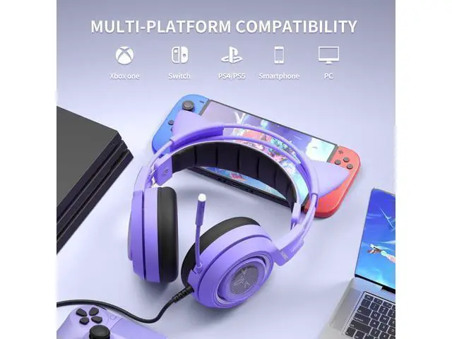 Alt view image 9 of 10 - SOMIC G951S Purple Stereo Gaming Headset with Mic for PS4, PS5, Xbox One, PC, Phone, Detachable Cat Ear 3.5MM Noise Reduction Headphones Computer Gaming Headphone Self-Adjusting Gamer H (G951S-Purple)