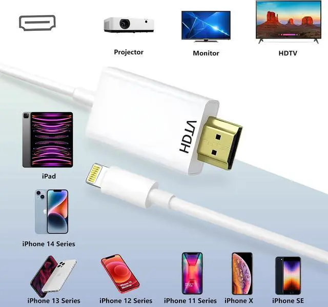 Alt view image 13 of 14 - Lightning to HDMI Cable for iPhone Digital AV Adapter 1080P HD Video Sync Screen Connector iPhone to HDMI for TV Projector Monitor 6.6FT
