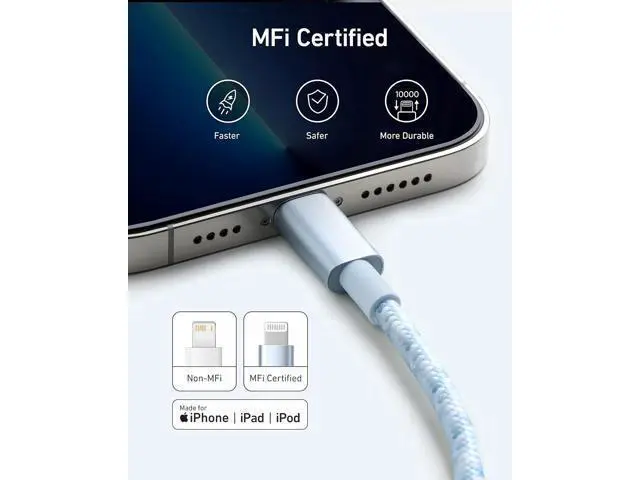 Alt view image 10 of 14 - USB A to Lightning Cable(3.3FT 1Pack) MFi Certified Nylon USB to Lightning Cord for iPhone 14/13/12/11 Pro/11/XS MAX/XR/8/7/6s Plus Cable(Blue)