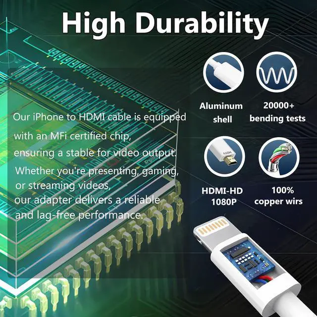 Alt view image 11 of 14 - Lightning to HDMI Cable for iPhone Digital AV Adapter 1080P HD Video Sync Screen Connector iPhone to HDMI for TV Projector Monitor 6.6FT